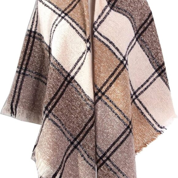 Womens Winter Scarfs Warm Scarf Half Shawls Triangle Scarves Stripe Plaid - Picture 2 of 3